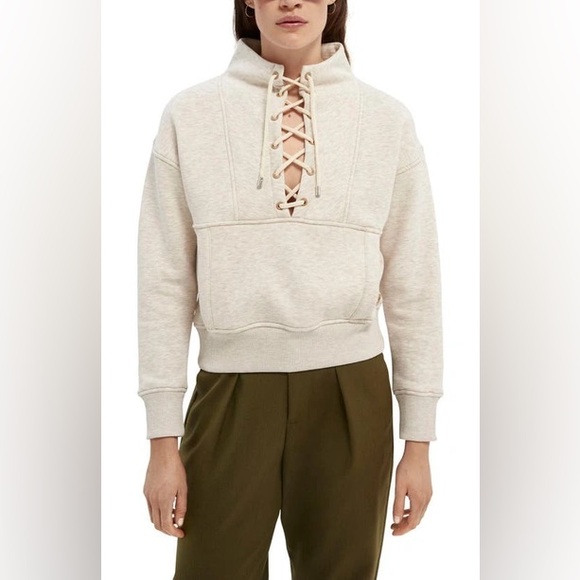 Scotch & Soda Boxy High Neck Utility Sweatshirt | Beige size Medium - Picture 1 of 5